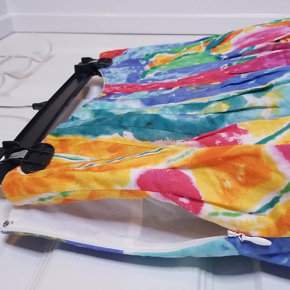 Lauren Ralph Lauren Watercolor Print Skirt Orange Teal Yellow Pleated Waist - Picture 6 of 12
